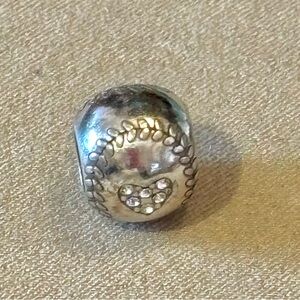 Brighton baseball softball bead Silver with seams and crystal heart Retired